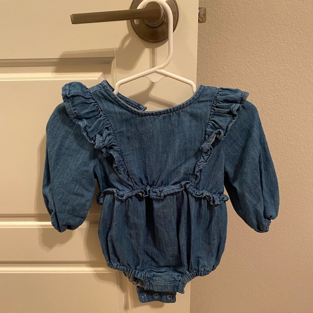 NWOT Ruffled Long-Sleeve Jean Romper for Baby